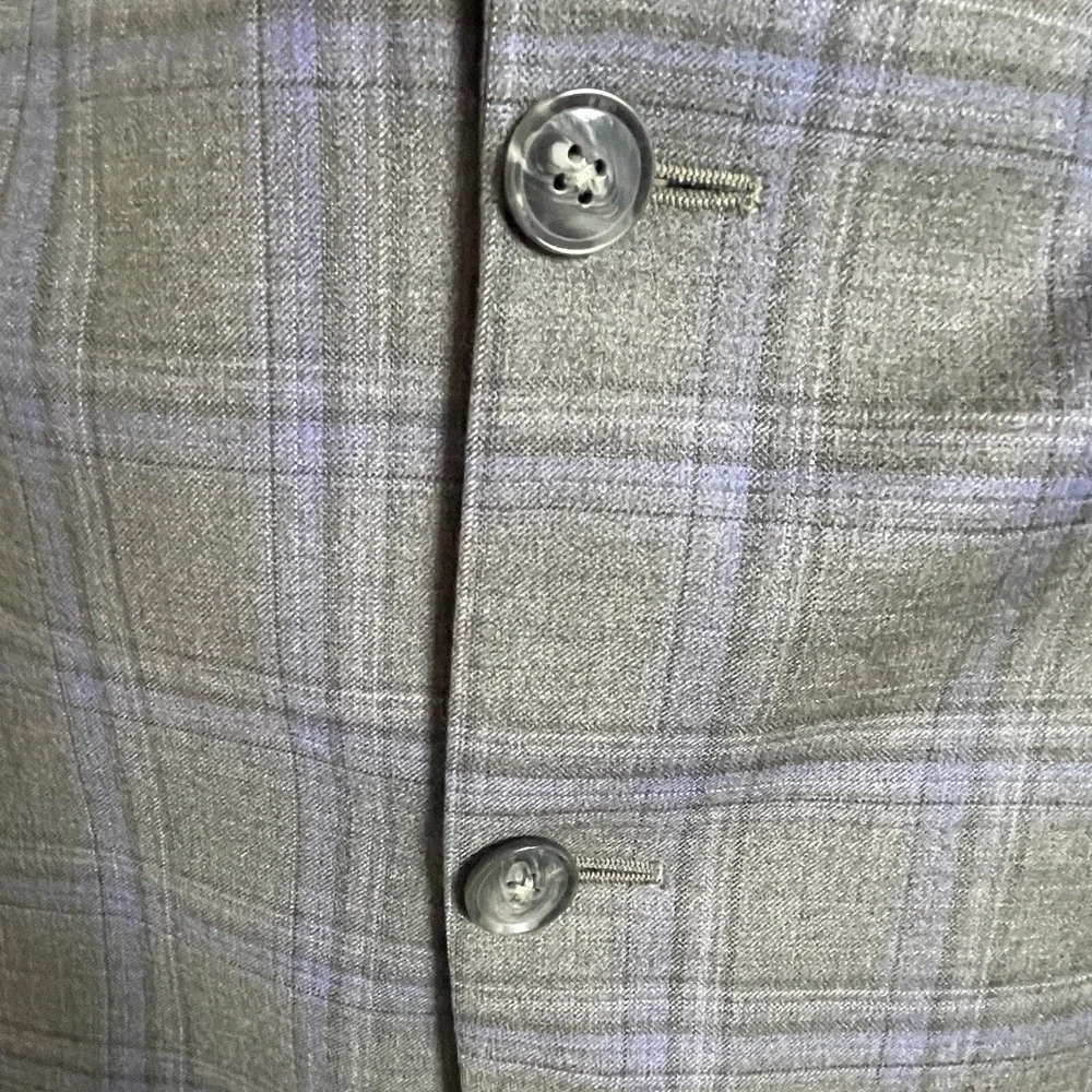 Peter Millar Wool Sharkskin Gray Blue Plaid Sports‎ Coat 44T Blazer